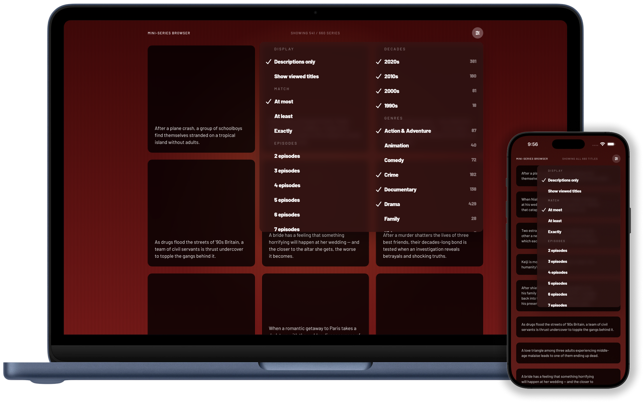 3 of 4: Mini Series Browser filters on desktop and mobile