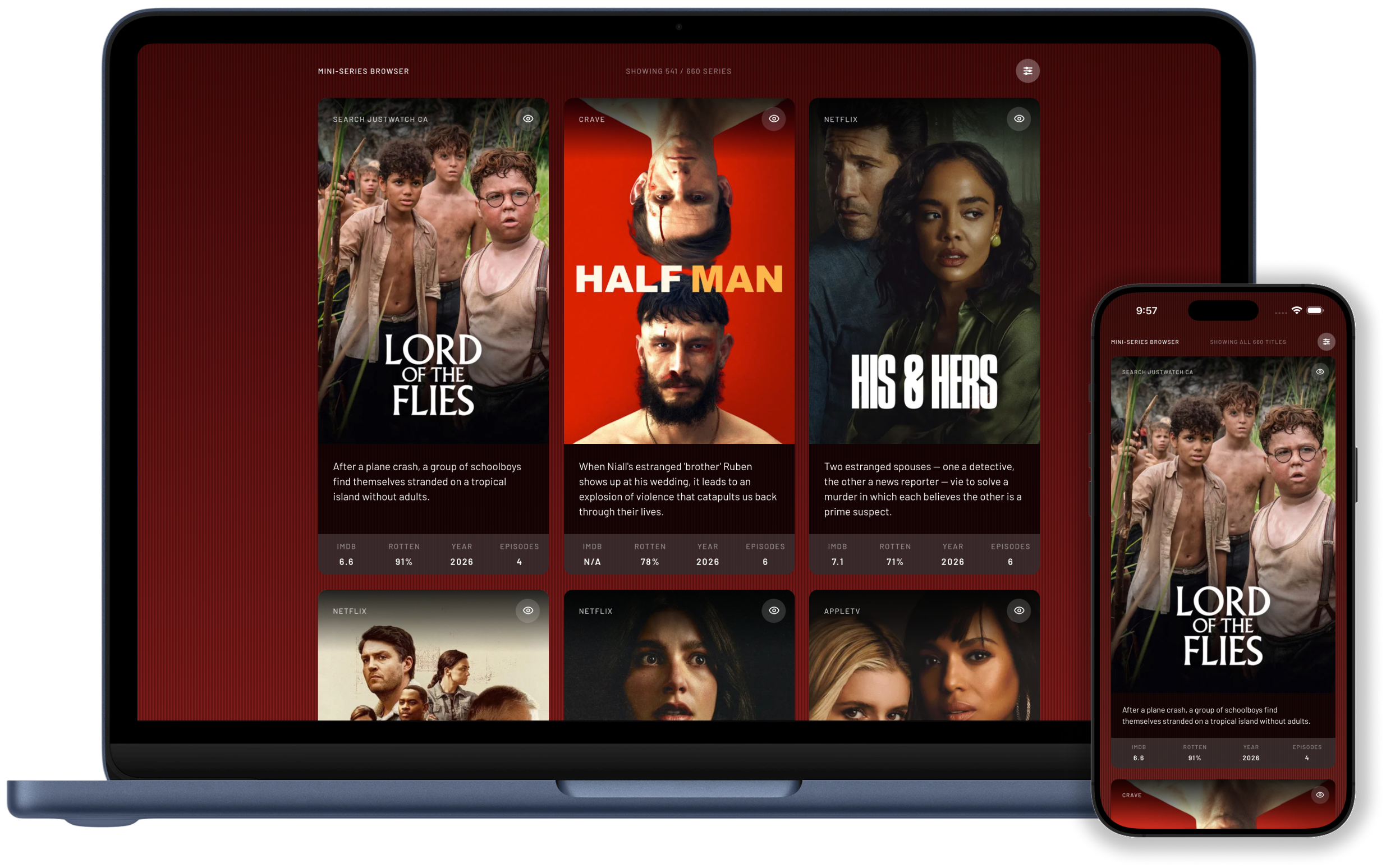 4 of 4: Mini Series Browser poster cards on desktop and mobile