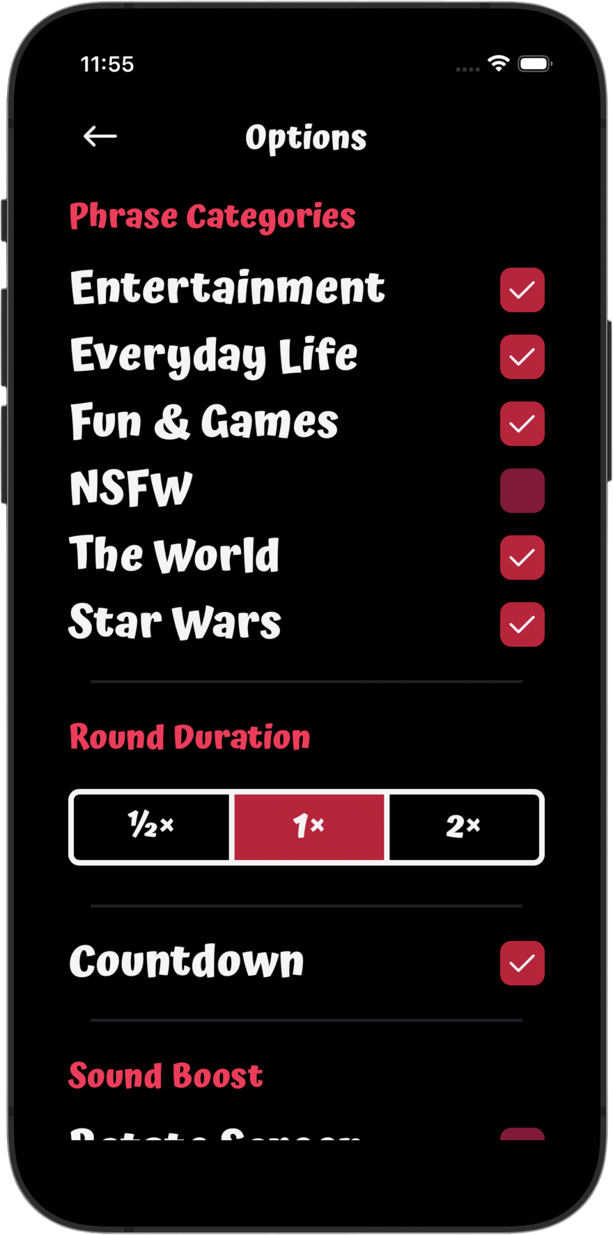 10 of 10: NextPhrase options screen